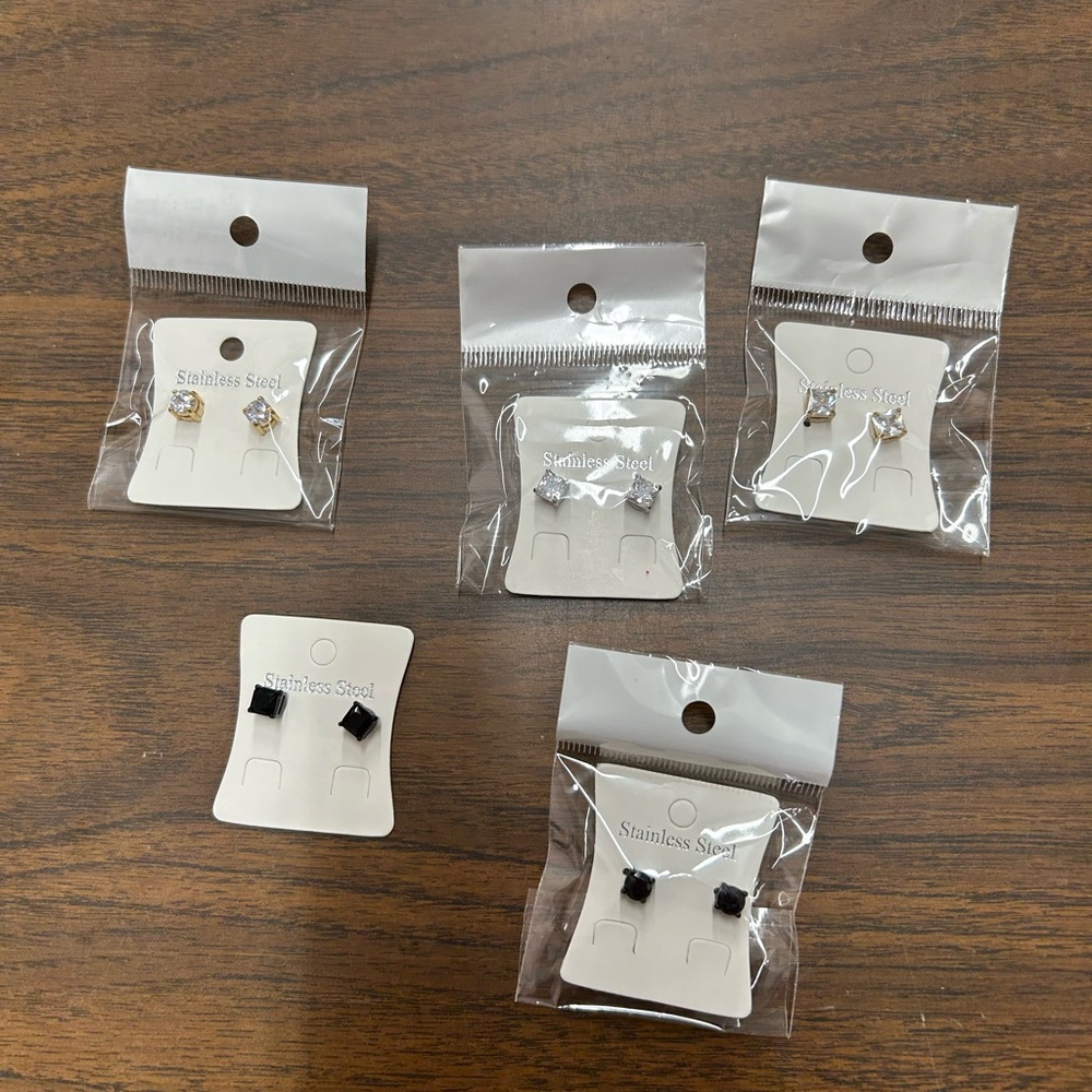 New Magnetic Stainless Steel Stud Earrings Set of 5